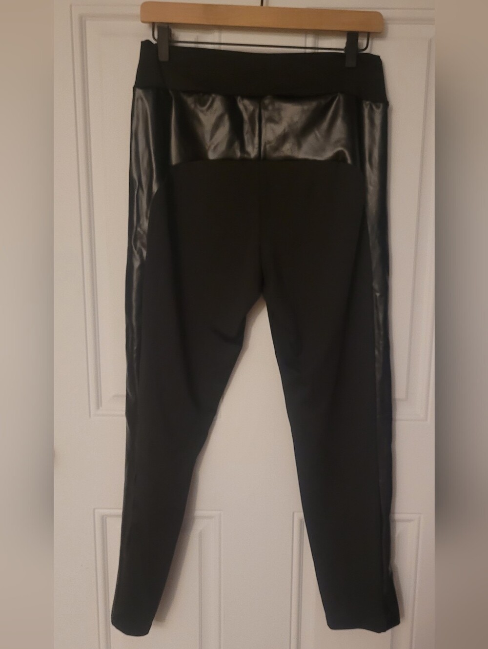 Mixed Material Faux Leather Leggings Size XL Black